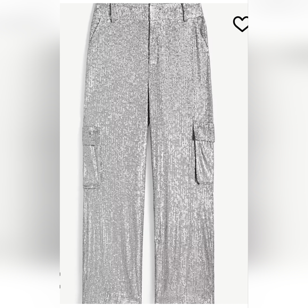 Silver Wide Leg Sequin Pants